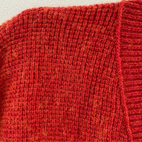 MADEWELL | Red Wool Blend Asherton Waffle Knit Henley v-neck sweater Size S - Picture 7 of 8